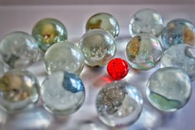 Close-up of multi colored candies on table