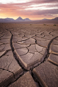 Desert cracks and volcanoes in atacama desert