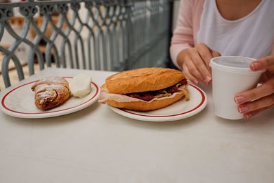 High angle view of breakfast served on table
