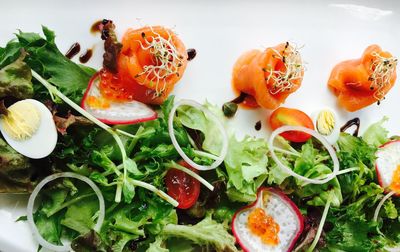 High angle view of food on table