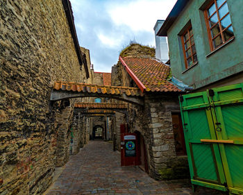 Low angle view of multi colored houses on wall of building