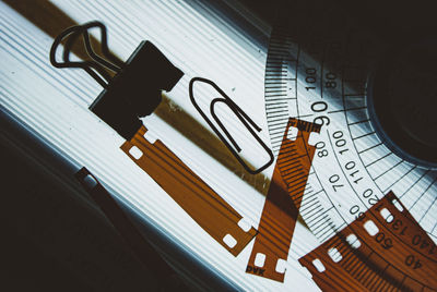 High angle view of books on table