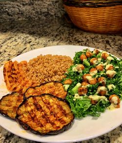 High angle view of food in plate