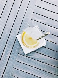 High angle view of drink on table