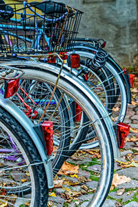 Close-up of bicycle parked in basket