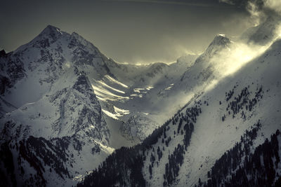 Panoramic shot of snowcapped mountains against sky