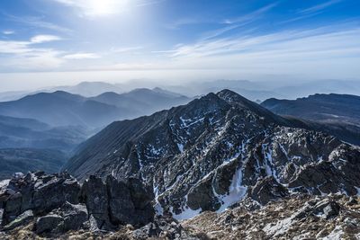 Scenic view of snowcapped mountains against sky