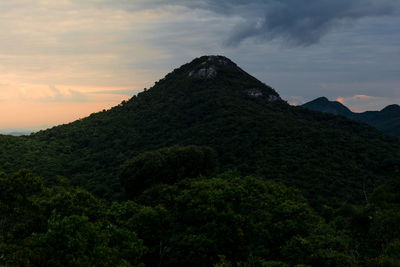 Scenic view of mountains against sky during sunset