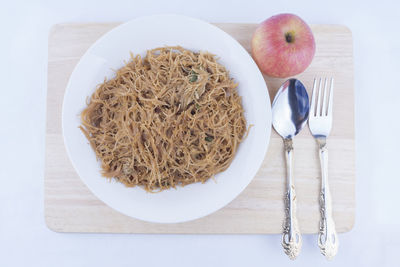 High angle view of breakfast on table