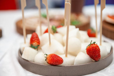 Close-up of strawberries on table