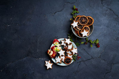 Directly above shot of various fruits on table