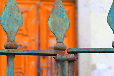 Close-up of rusty metal fence