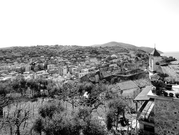 High angle view of townscape against sky