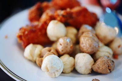 Close-up of served food in plate