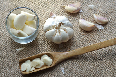 High angle view of eggs in container