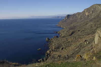 Scenic view of sea against clear sky