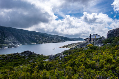 Scenic view of sea and buildings against sky