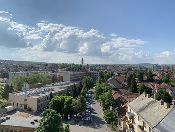 High angle view of buildings in city