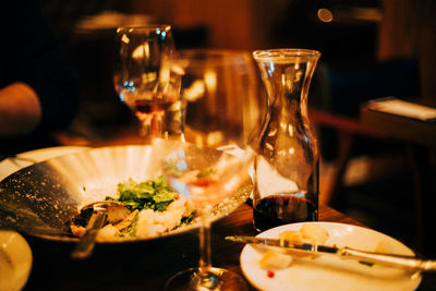 Close-up of served food on table