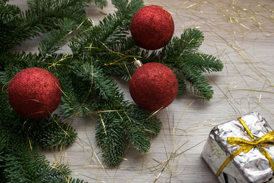 Close-up of christmas decorations on table