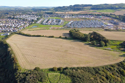 High angle view of a field