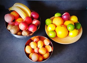 High angle view of fruits in bowl on table