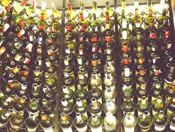 Full frame shot of wine bottles