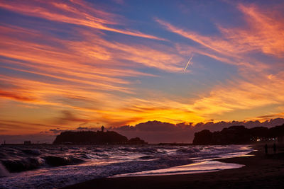 Scenic view of sea against sky during sunset