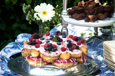 High angle view of cake on table
