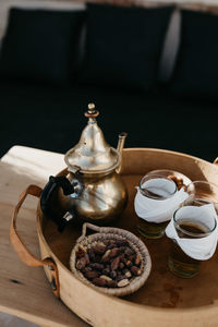 High angle view of teapot on table