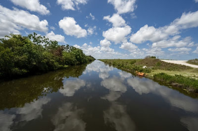 Scenic view of canal against sky