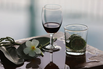 Close-up of wine glass on table