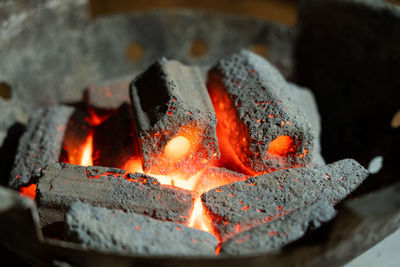 Close-up of fire on wood