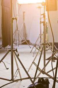 Close up of tripods in studio