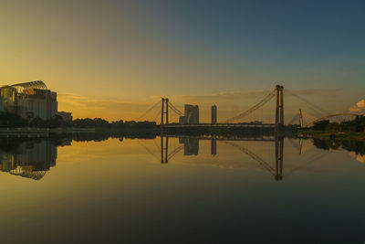 View of suspension bridge over river