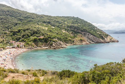 Scenic view of bay against sky