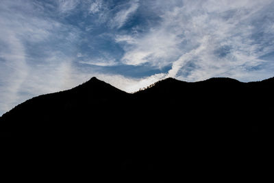 Low angle view of silhouette mountains against sky