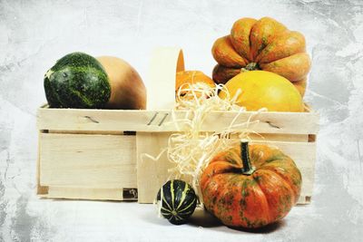 Directly above shot of pumpkins on table