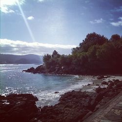 Scenic view of sea against cloudy sky