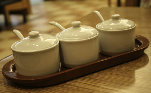 Close-up of tea cup on table