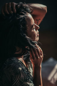 Close-up of a woman looking away