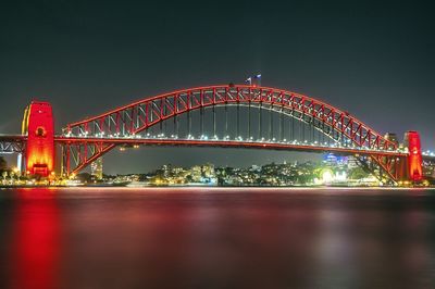 View of illuminated sydney harbour bridge at night. 