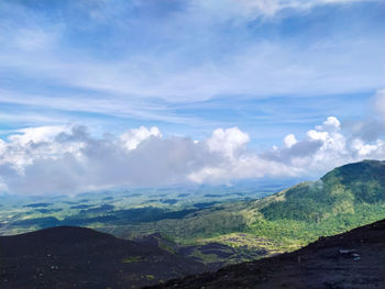 Aerial view of landscape against cloudy sky