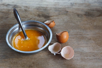 High angle view of breakfast on table