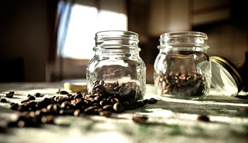 Close-up of coffee beans on table