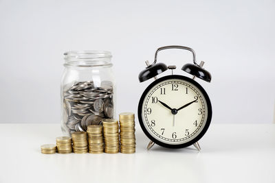 Close-up of clock against white background