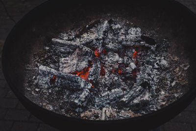 High angle view of bonfire