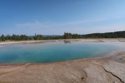 Landscape of blue hot spring pool in yellowstone national park