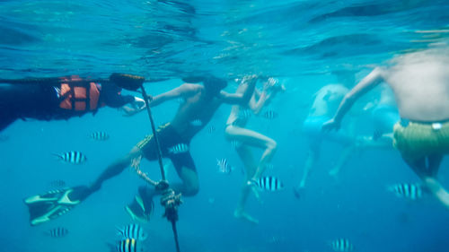 People swimming in sea