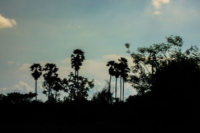 Low angle view of silhouette trees against sky at sunset